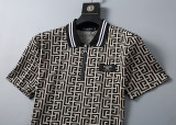 Men's Jacquard Logo Short Sleeve Polo Shirt Black Beige 30051