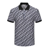 Spring Summer Men's Printed Logo Short Sleeve Polo Shirt Black White 26005