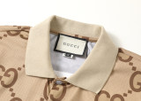 Spring Summer Men's GG Print Logo Short Sleeve Polo Shirt Khaki 26018