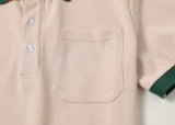 Spring Summer Men's Simple Short Sleeve Polo Shirt With Pocket Beige 26003
