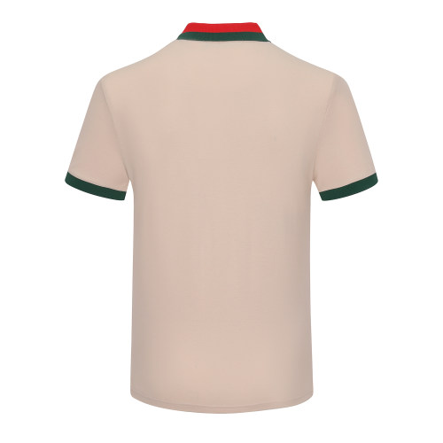 Spring Summer Men's Simple Short Sleeve Polo Shirt With Pocket Beige 26003