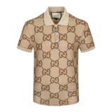 Spring Summer Men's GG Print Logo Short Sleeve Polo Shirt Khaki 26018