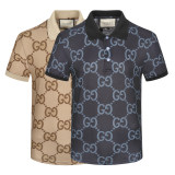 Spring Summer Men's GG Print Logo Short Sleeve Polo Shirt Khaki 26018