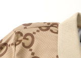 Spring Summer Men's GG Print Logo Short Sleeve Polo Shirt Khaki 26018
