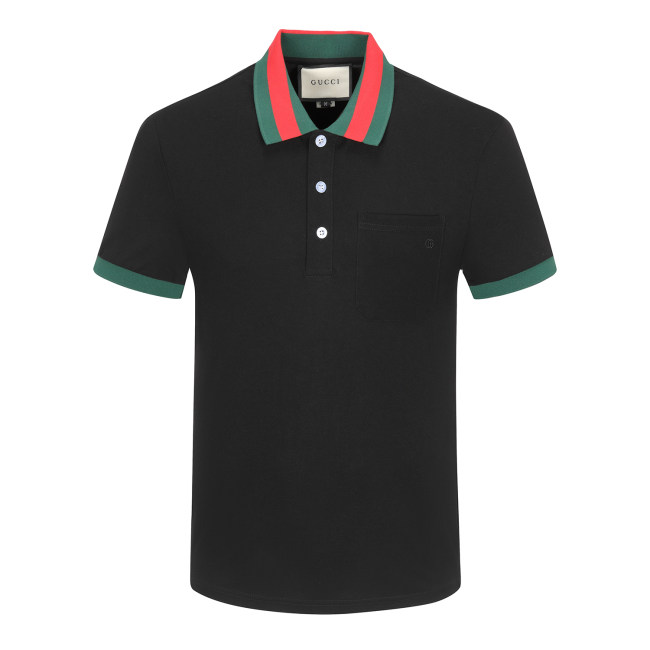 Spring Summer Men's Simple Short Sleeve Polo Shirt With Pocket Black 26003