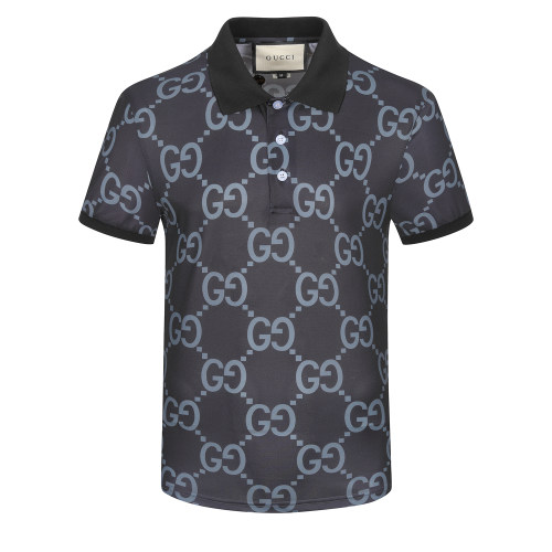Spring Summer Men's GG Print Logo Short Sleeve Polo Shirt Black 26018