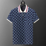 Spring Summer Men's GG Short Sleeve Polo Shirt Navy Blue 30041