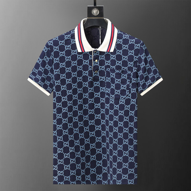 Spring Summer Men's GG Short Sleeve Polo Shirt Navy Blue 30041