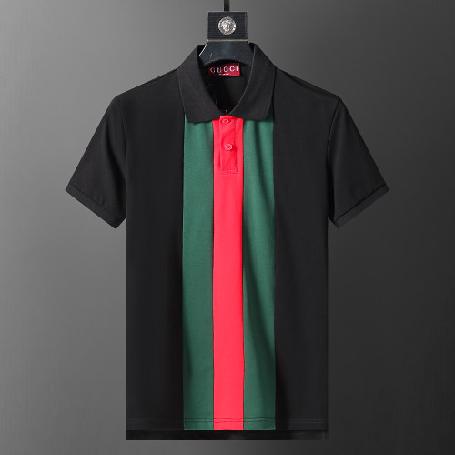 Spring Summer Men's Three-color Patchwork Short Sleeve Polo Shirt Black 30071#