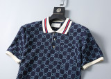 Spring Summer Men's GG Short Sleeve Polo Shirt Navy Blue 30041