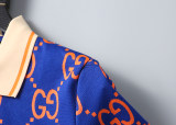 Spring Summer Men's GG Jacquard Logo Short Sleeve Polo Shirt Blue 30060