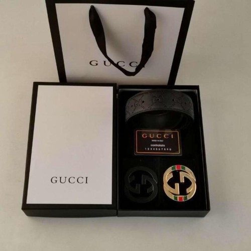 5A Double G Interchangeable Belt Gift Set – Leather Belt with 2 Metal Buckles
