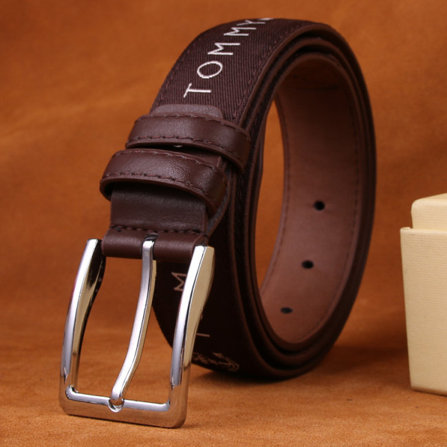 5A Embroidered Logo Men's Pin Buckle Belt Brown
