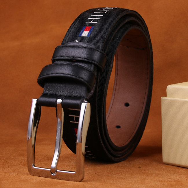 5A Embroidered Logo Men's Pin Buckle Belt Black