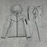 5A Sportswear Tech Fleece Full Zip Hoodie & Joggers Set Sport Suit Grey