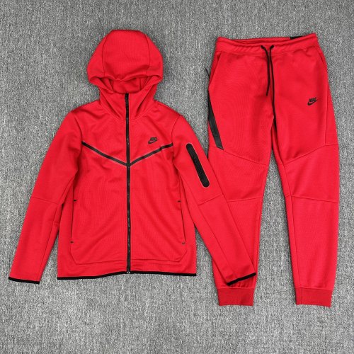 5A Sportswear Tech Fleece Full Zip Hoodie & Joggers Set Sport Suit Red