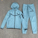 5A Sportswear Tech Fleece Full Zip Hoodie & Joggers Set Sport Suit Blue