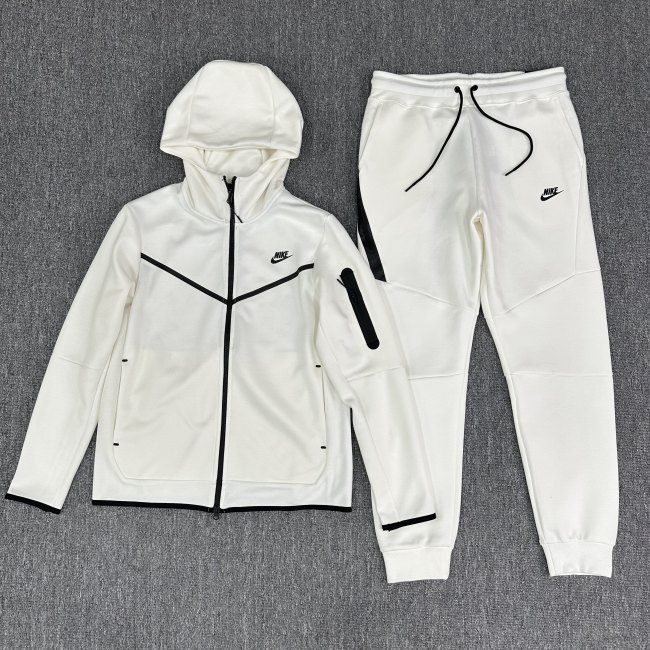 5A Sportswear Tech Fleece Full Zip Hoodie & Joggers Set Sport Suit White