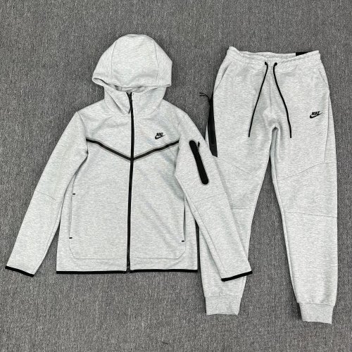 5A Sportswear Tech Fleece Full Zip Hoodie & Joggers Set Sport Suit Grey