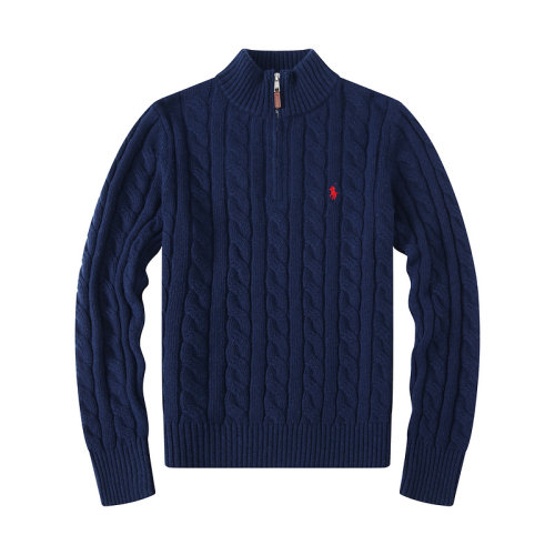 5A Cable-Knit Cotton Quarter-Zip Sweater Dark Blue