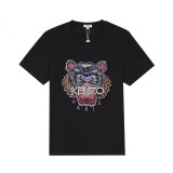 Tiger Head Logo Embroidery Cotton T-shirt black