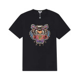Tiger Head Logo Embroidery Cotton T-shirt black