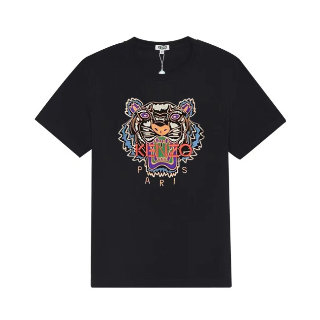 Tiger Head Logo Embroidery Cotton T-shirt black