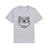Tiger Head Logo Embroidery Cotton T-shirt Grey