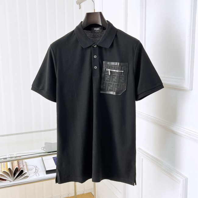 Original Cotton Polo Shirt​ Decorative Pocket Black