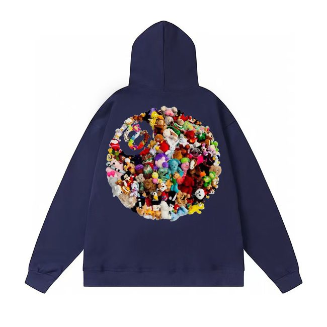 5A Casual Basic Printed Hoodie Blue