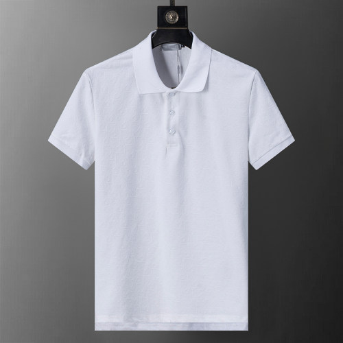 5A Spring Summer Men's Flocked Printed Short Sleeve Polo Shirt Shorts Set White 6569#