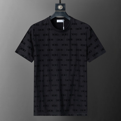 5A Spring Summer Men's Flocked Printed Short Sleeve T-Shirt Shorts Set Black 6566#