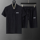 5A Spring Summer Men's Jacquard Logo Short Sleeve Polo Shirt Shorts Set Black 6575#