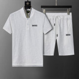 5A Spring Summer Men's Jacquard Logo Short Sleeve Polo Shirt Shorts Set White 6575#