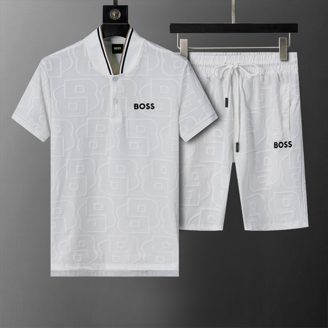 5A Spring Summer Men's Jacquard Logo Short Sleeve Polo Shirt Shorts Set White 6575#