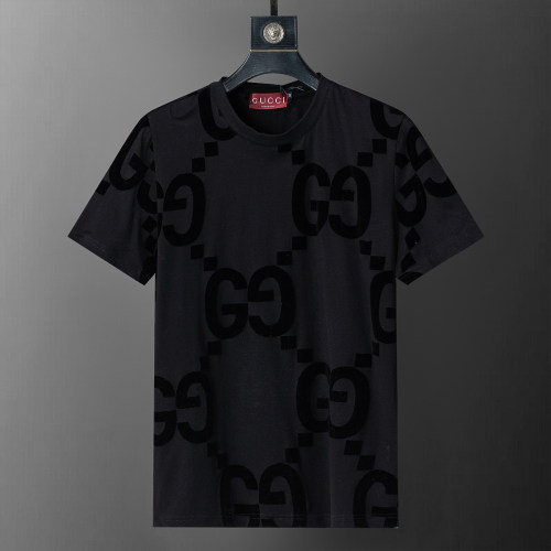 5A Spring Summer Men's GG Flocked Printed Short Sleeve T-Shirt Shorts Set Black 6573#