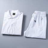 5A Spring Summer Men's Flocking Printed Logo Short Sleeve Polo Shirt Shorts Set White 6571#