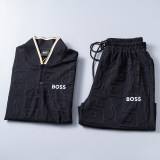 5A Spring Summer Men's Jacquard Logo Short Sleeve Polo Shirt Shorts Set Black 6575#