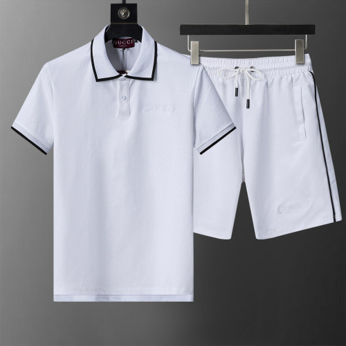5A Spring Summer Men's Embroidered Logo Short Sleeve Polo Shirt Shorts Set White 6561#