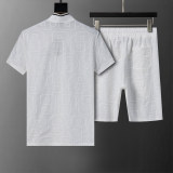 5A Spring Summer Men's Jacquard Logo Short Sleeve Polo Shirt Shorts Set White 6575#