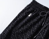 5A Spring Summer Men's Flocking Printed Logo Short Sleeve Polo Shirt Shorts Set Black 6571#