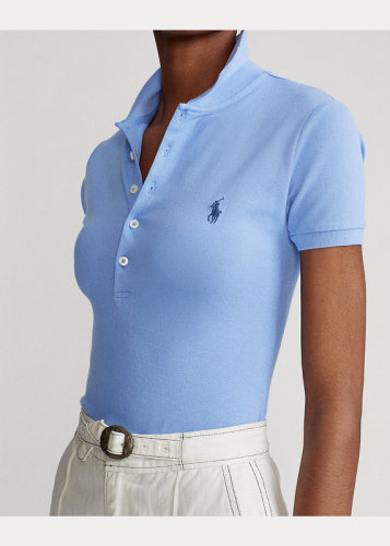 5A Women Slim Fit Stretch Polo Shirt Blue