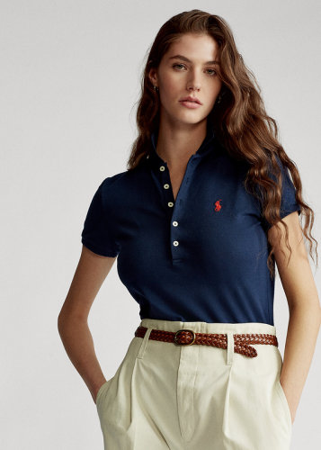 5A Women Slim Fit Stretch Polo Shirt Dark Blue