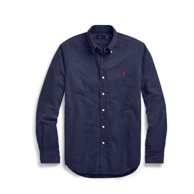 5A Slim Fit Garment-Dyed Oxford Shirt Dark Blue