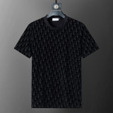 5A Spring Summer Flocked Printed Short Sleeve T-Shirt Black 25040#