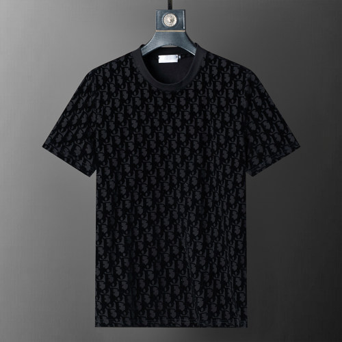 5A Spring Summer Flocked Printed Short Sleeve T-Shirt Black 25040#