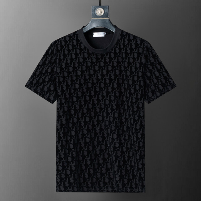 5A Spring Summer Flocked Printed Short Sleeve T-Shirt Black 25040#