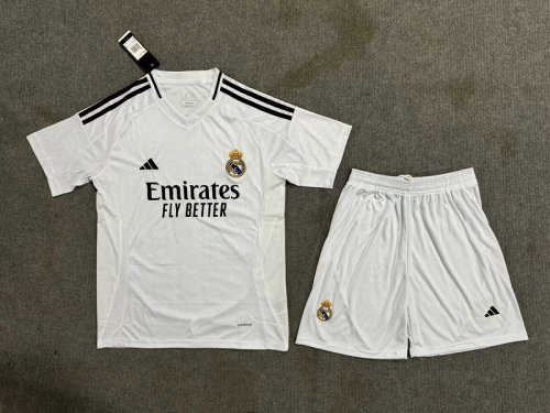5A 24~25 Real Madrid Home Jersey & Shorts Kit - White Soccer Uniform with Emirates Sponsor