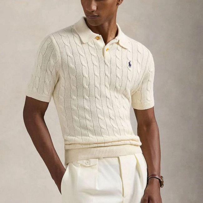 Original Men's Pony Logo Cotton Cable Knit Polo Shirt with Button Collar