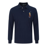 5A Classic Fit Big Pony Mesh Long Sleeve Polo Shirt Blue